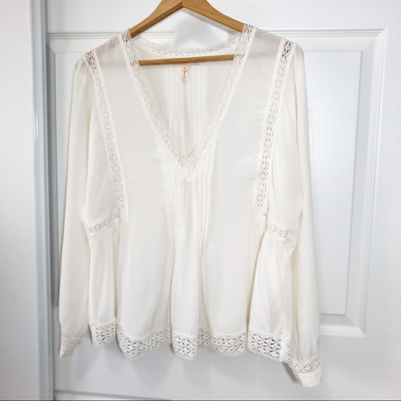 Rebecca Taylor Silk Lace Panel Blouse Size 8 - Picture 2 of 8